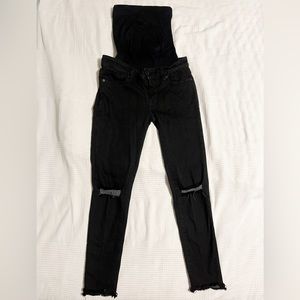 BLANQI® Denim Maternity Belly Support Skinny Jeans - Black Knee Slit Wash